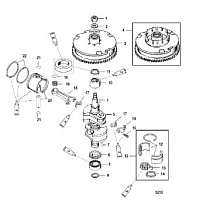 Коленвал, поршень, маховик 2-х тактного ПЛМ MERCURY 40 M Серийный номер от 0G760300 до 0T979999