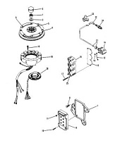 Маховик, распределительная коробка, катушка зажимная и статор 2-Х ТАКТНОГО ПЛМ MERCURY 50EO Серийный номер от 6428681 до 0B122929